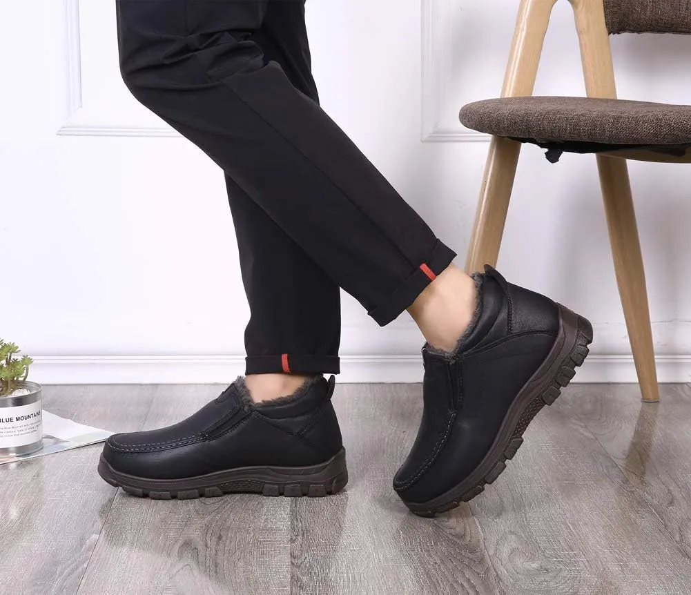 Men's Snow Boots Moccasins Slippers Plush Loafers Warm Lined Driving Indoor Outdoor Winter Non-Slip Elderly Walking Sneaker Shoes