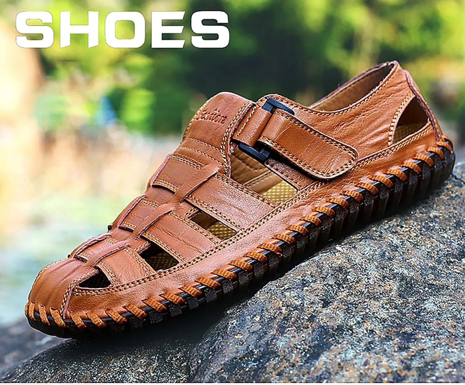 Mens Sport Sandals Breathable Outdoor Fisherman Shoes Adjustable Closed Toe Summer Leather Loafters