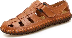 Mens Sport Sandals Breathable Outdoor Fisherman Shoes Adjustable Closed Toe Summer Leather Loafters