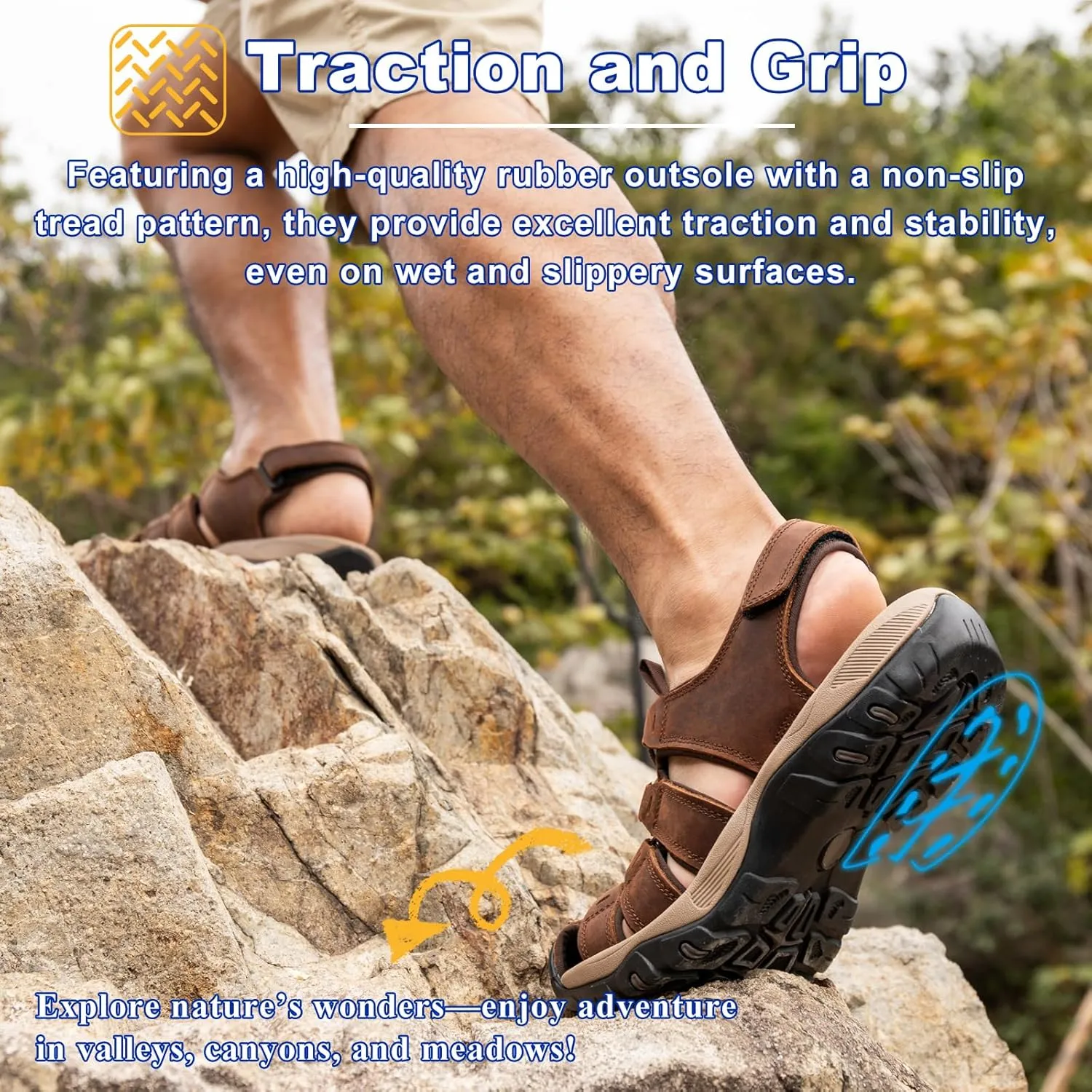 Men's Sport Sandals Closed Toe Leather Hiking Athletic Walking Outdoor Beach Trail River Fishing Water Shoes Lightweight Comfortable Waterproof