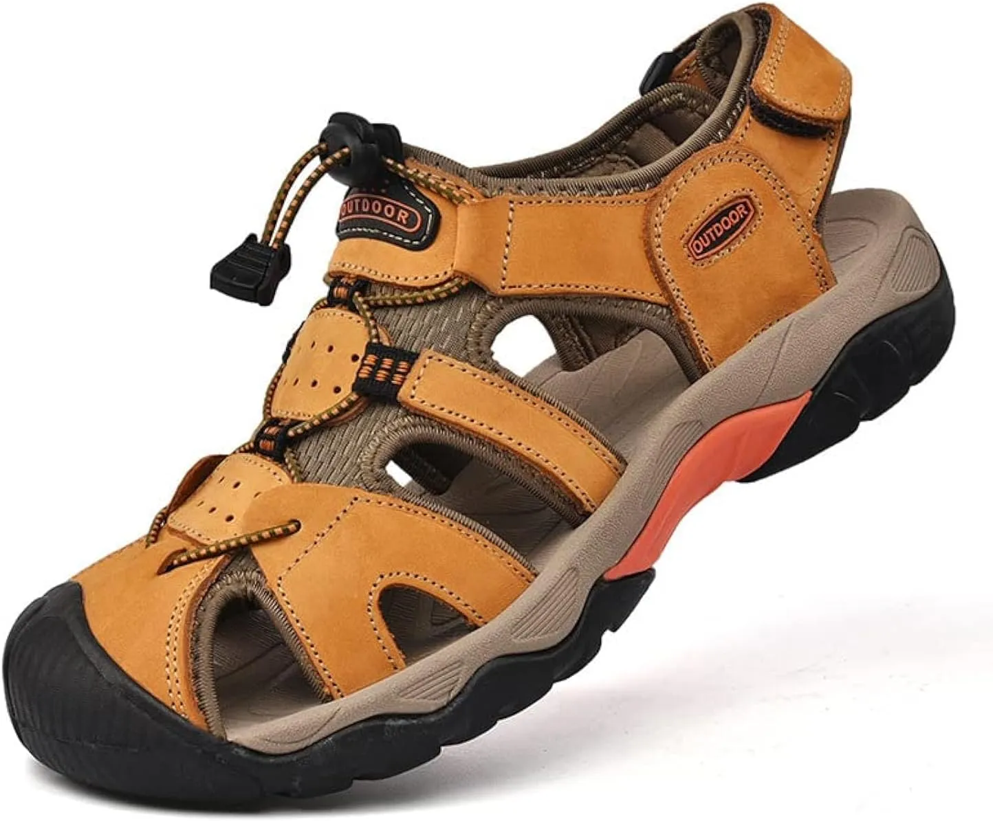 Men's Sport Sandals Outdoor Hiking Leather Closed Toe Sandals Athletic Lightweight Summer Walking Casual Sandals Water Shoes