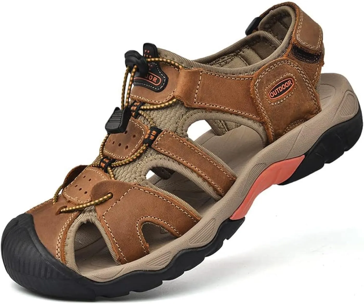 Men's Sport Sandals Outdoor Hiking Leather Closed Toe Sandals Athletic Lightweight Summer Walking Casual Sandals Water Shoes