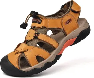 Men's Sport Sandals Outdoor Hiking Leather Closed Toe Sandals Athletic Lightweight Summer Walking Casual Sandals Water Shoes