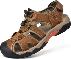 Men's Sport Sandals Outdoor Hiking Leather Closed Toe Sandals Athletic Lightweight Summer Walking Casual Sandals Water Shoes