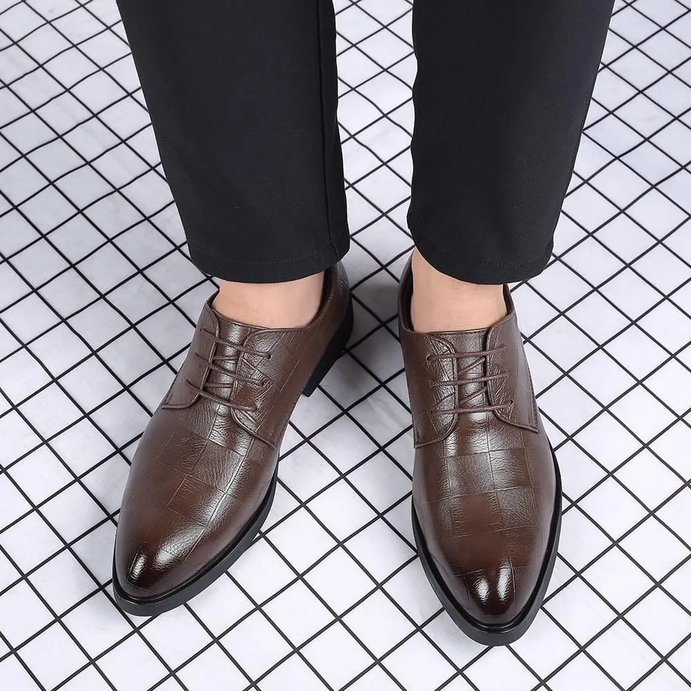 Men's Vintage High Gloss Dress Shoes Classic Round Toe Shiny Checkered Comfortable Dress Loafers