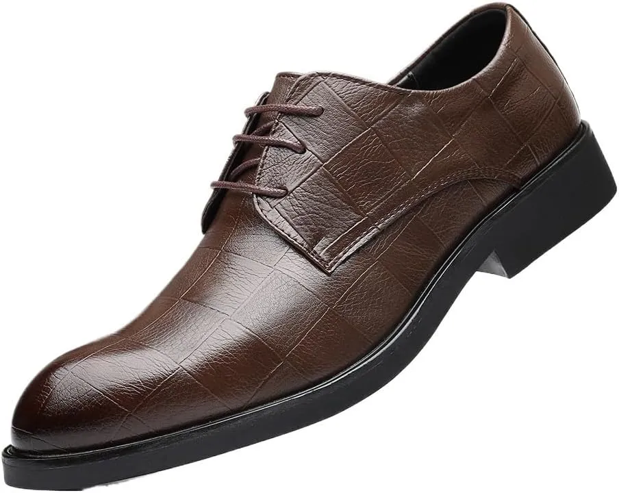 Men's Vintage High Gloss Dress Shoes Classic Round Toe Shiny Checkered Comfortable Dress Loafers