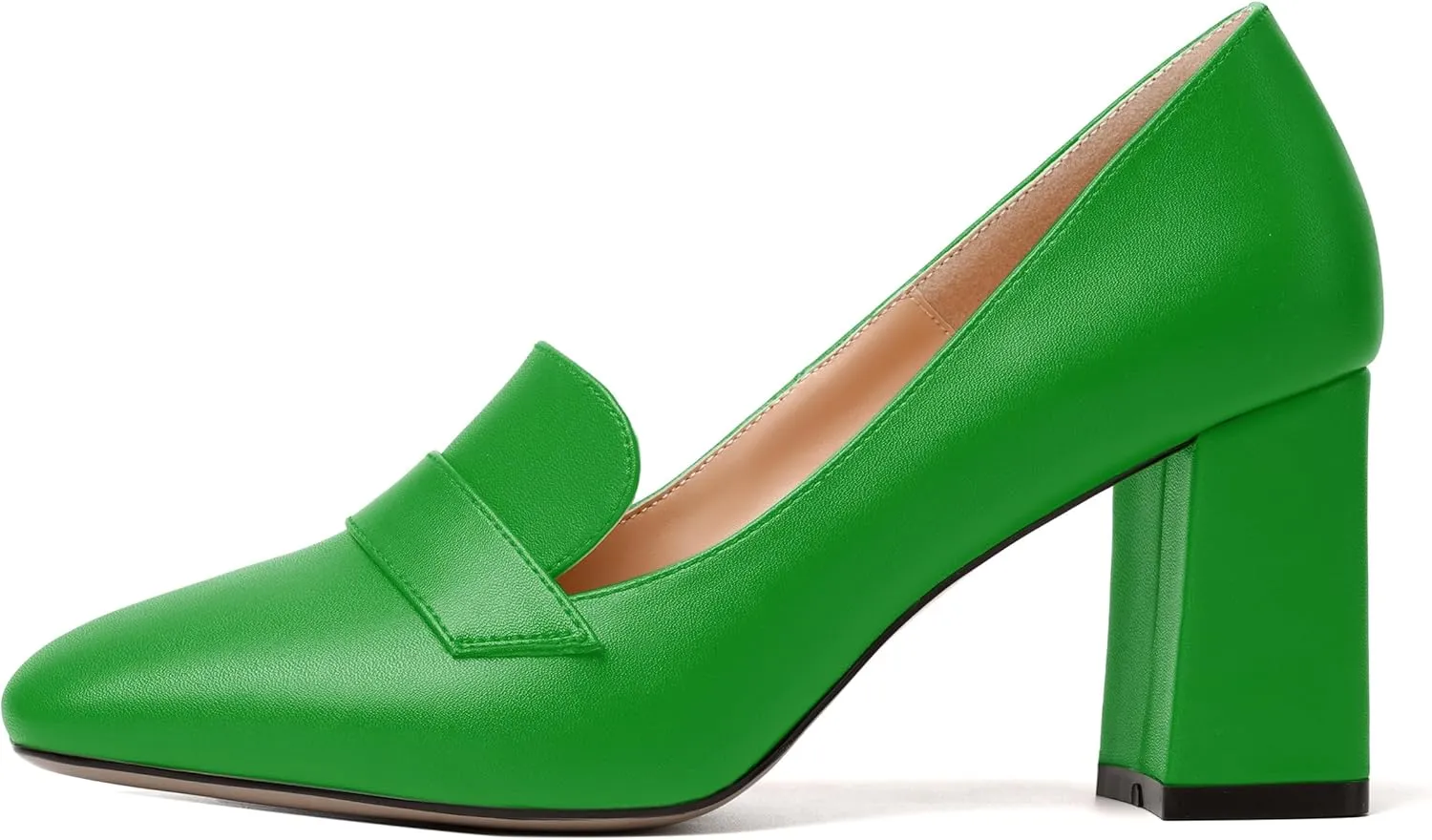 MODENCOCO Womens Sexy Formal Matte Slip On Square Toe Work Block High Heel Loafers Shoes 3.5 Inch