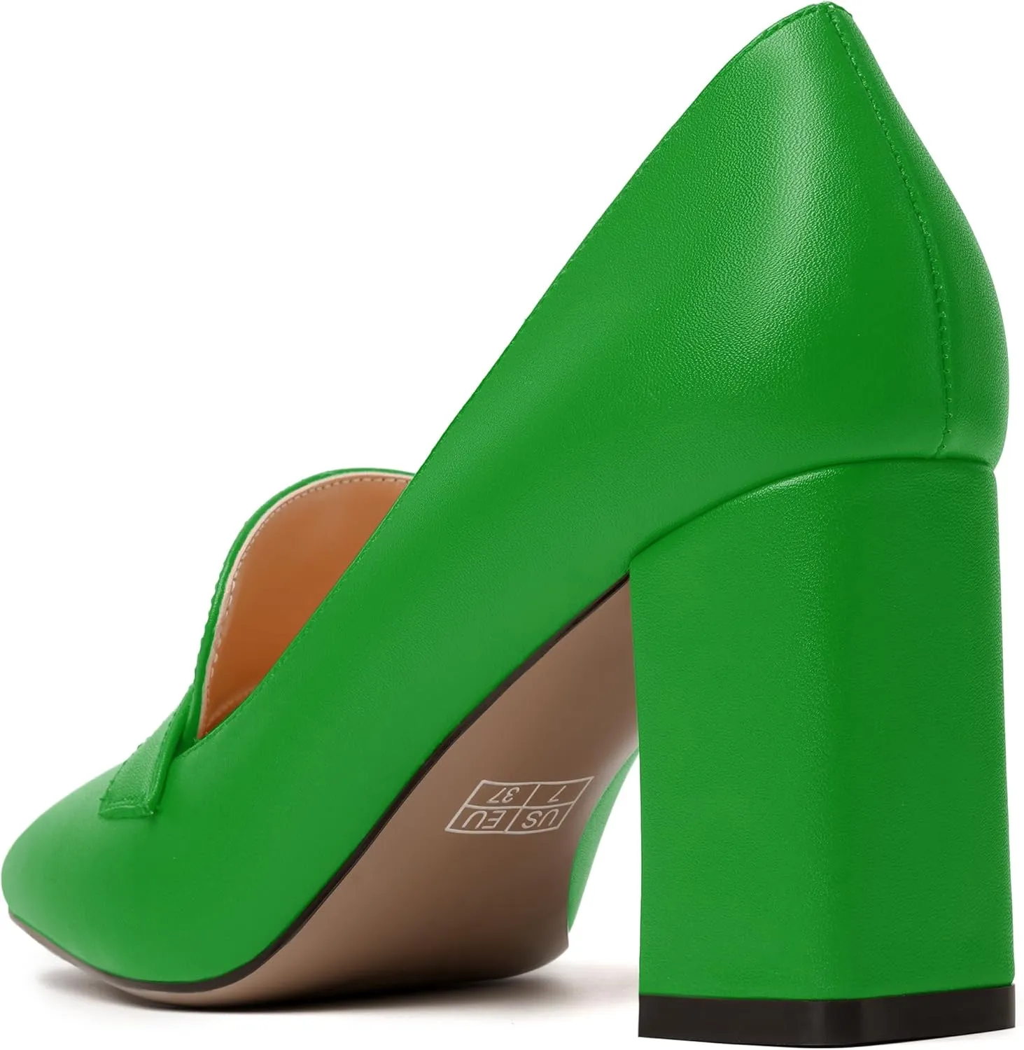 MODENCOCO Womens Sexy Formal Matte Slip On Square Toe Work Block High Heel Loafers Shoes 3.5 Inch