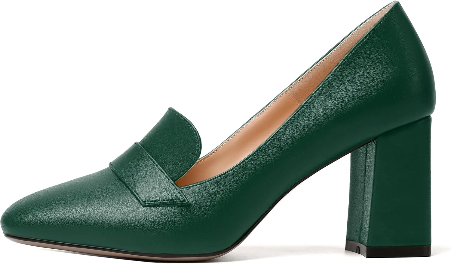 MODENCOCO Womens Sexy Formal Matte Slip On Square Toe Work Block High Heel Loafers Shoes 3.5 Inch