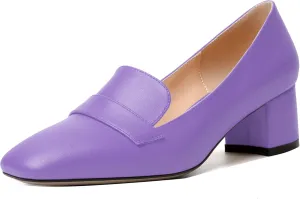 MODENCOCO Womens Square Toe Slip On Comfortable Casual Matte Work Chunky Low Heel Loafers Shoes 2 Inch