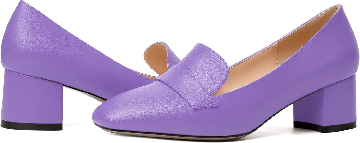 MODENCOCO Womens Square Toe Slip On Comfortable Casual Matte Work Chunky Low Heel Loafers Shoes 2 Inch