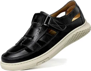Moodeng Men's Sandals Causal Leather Sandals Outdoor Sport Sandals Lightweight Arch Support Walking Loafers