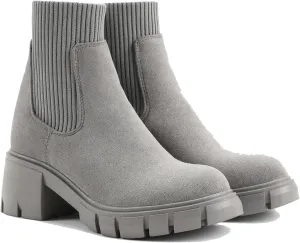 MOUSSE FIT Women's British Style Boots Elastic Chunky Heel Lug Sole Booties