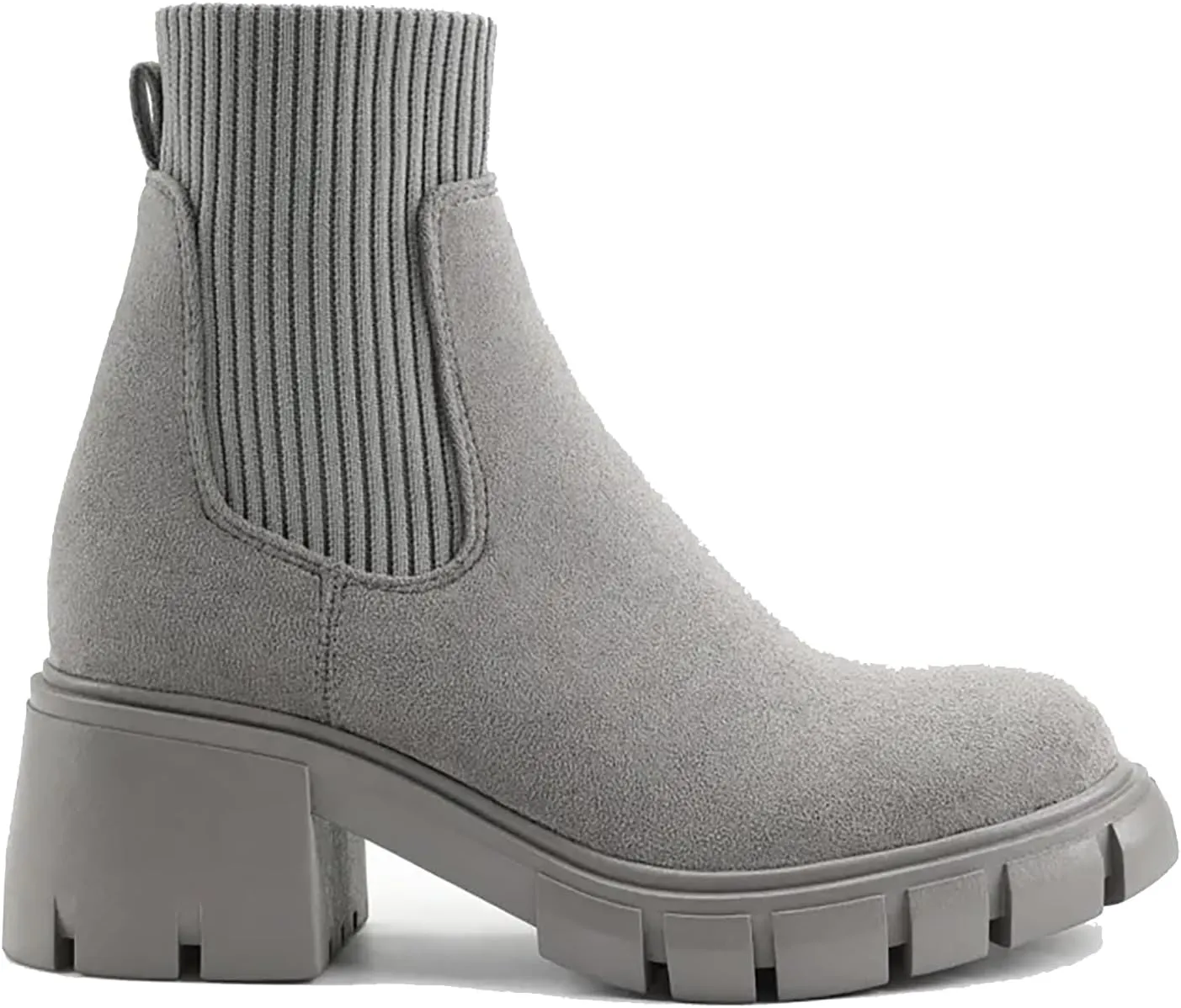 MOUSSE FIT Women's British Style Boots Elastic Chunky Heel Lug Sole Booties