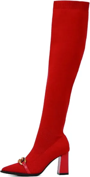 MOUSSE FIT Women's Knit Comfort Chunky Over Knee Boots