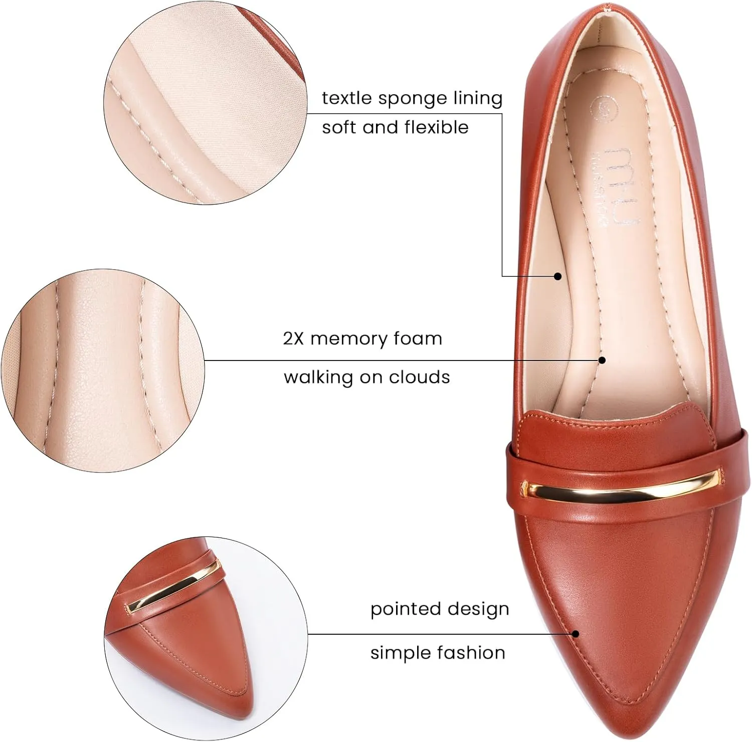 MUSSHOE Flats Shoes Women Pointed Toe Womens Flats Loafers