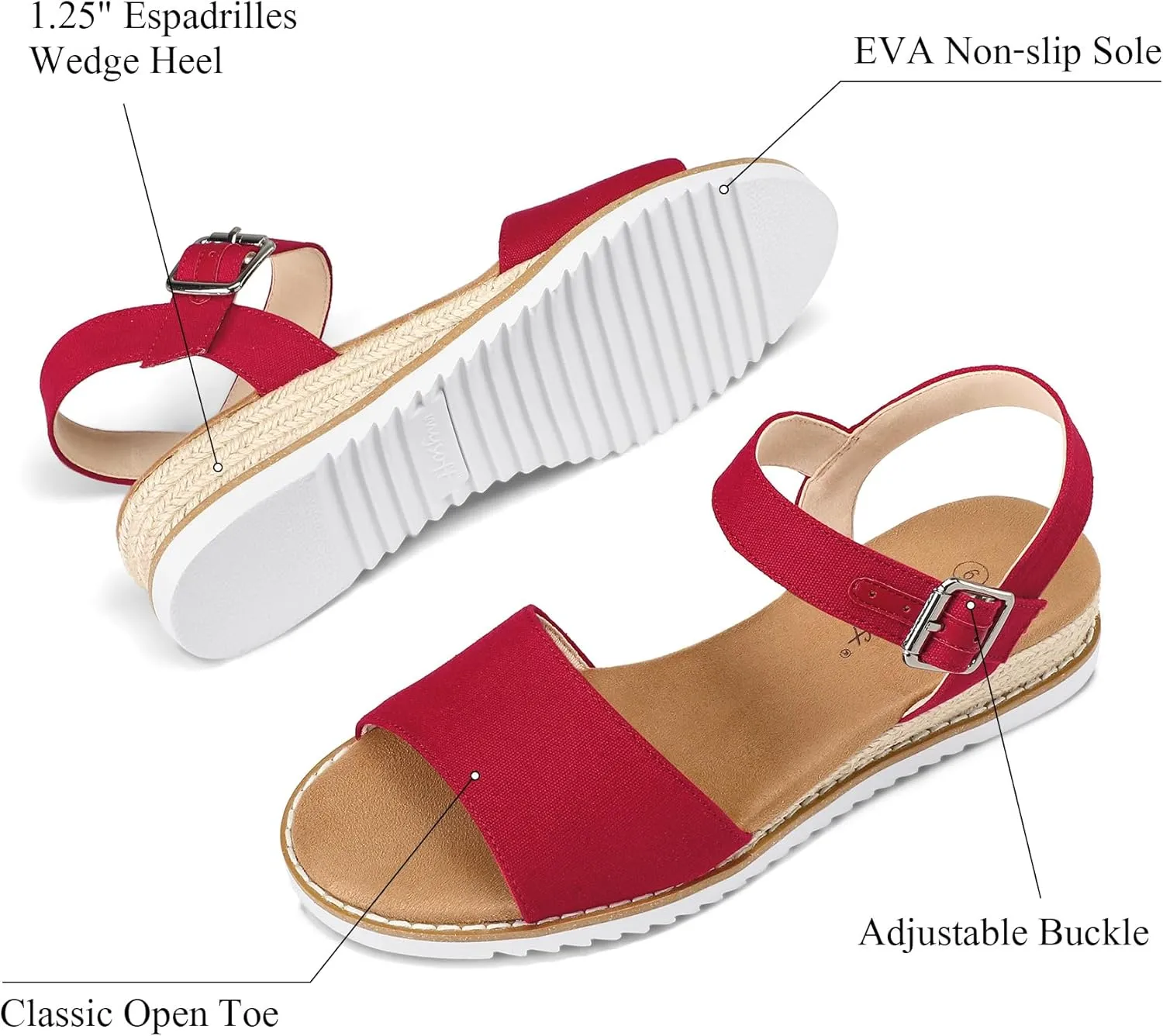 mysoft Women's Espadrilles Wedge Sandals Open Toe Ankle Strap Comfortable Casual Summer Walking Shoes