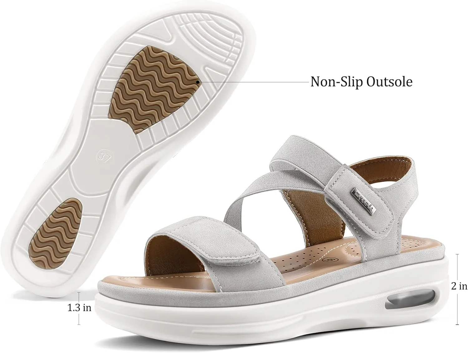 mysoft Women's Summer Walking Sandals Air Cushion Support Platform Ankle Strap Shoes Comfortable Casual Wedge Sandals