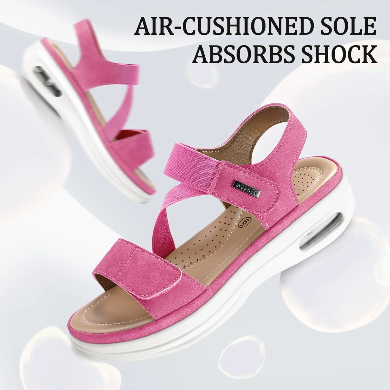 mysoft Women's Summer Walking Sandals Air Cushion Support Platform Ankle Strap Shoes Comfortable Casual Wedge Sandals