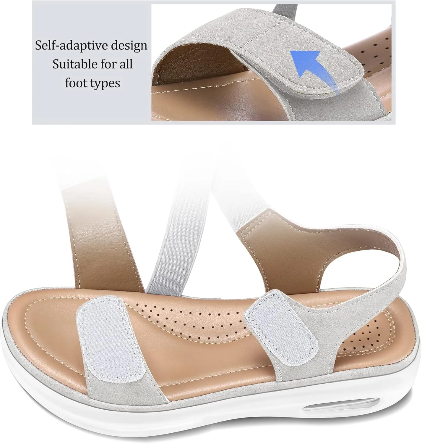 mysoft Women's Summer Walking Sandals Air Cushion Support Platform Ankle Strap Shoes Comfortable Casual Wedge Sandals