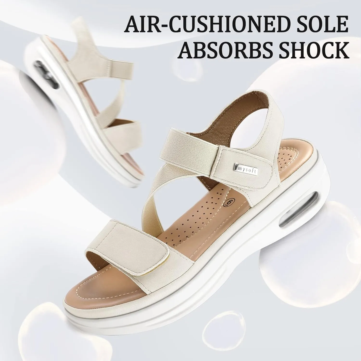 mysoft Women's Summer Walking Sandals Air Cushion Support Platform Ankle Strap Shoes Comfortable Casual Wedge Sandals