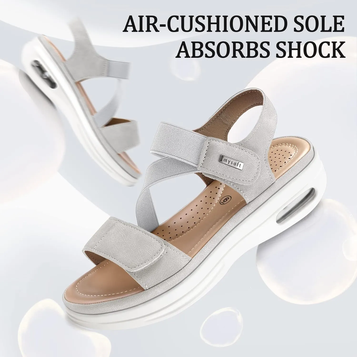 mysoft Women's Summer Walking Sandals Air Cushion Support Platform Ankle Strap Shoes Comfortable Casual Wedge Sandals