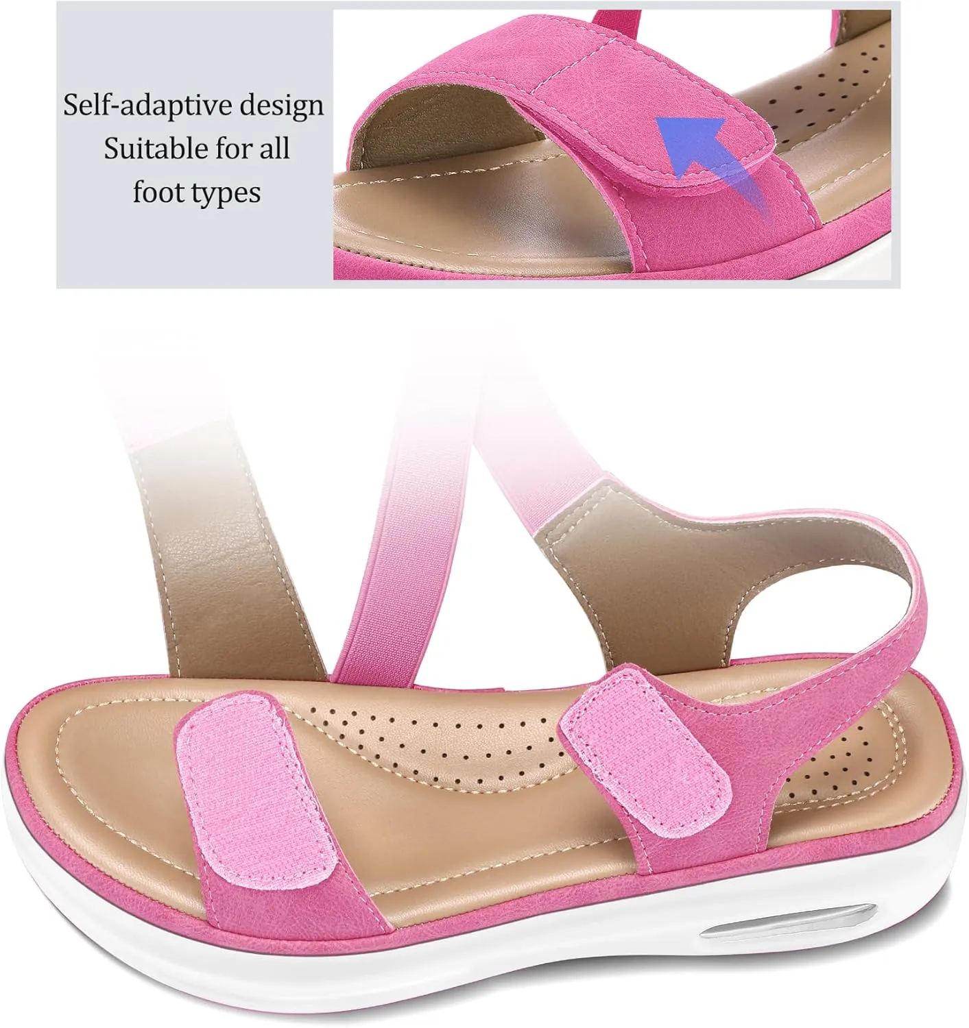 mysoft Women's Summer Walking Sandals Air Cushion Support Platform Ankle Strap Shoes Comfortable Casual Wedge Sandals