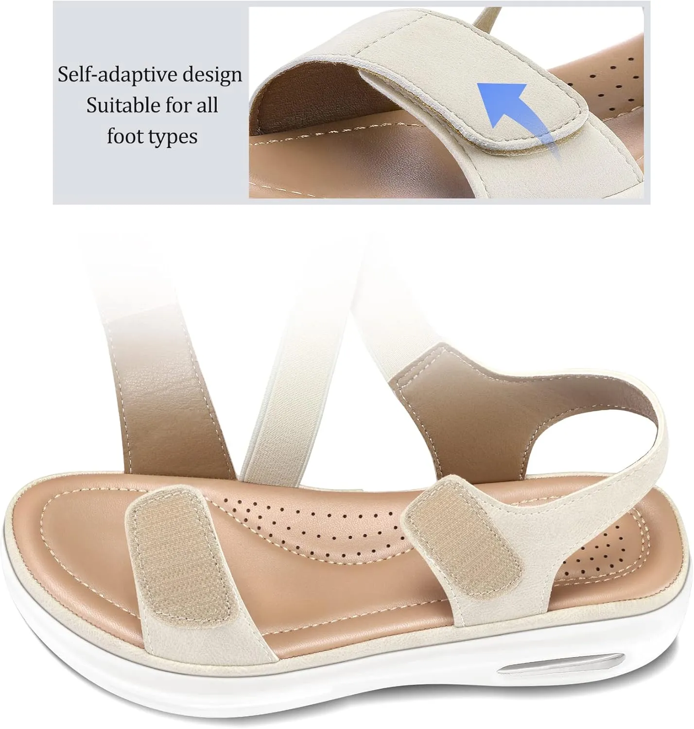 mysoft Women's Summer Walking Sandals Air Cushion Support Platform Ankle Strap Shoes Comfortable Casual Wedge Sandals