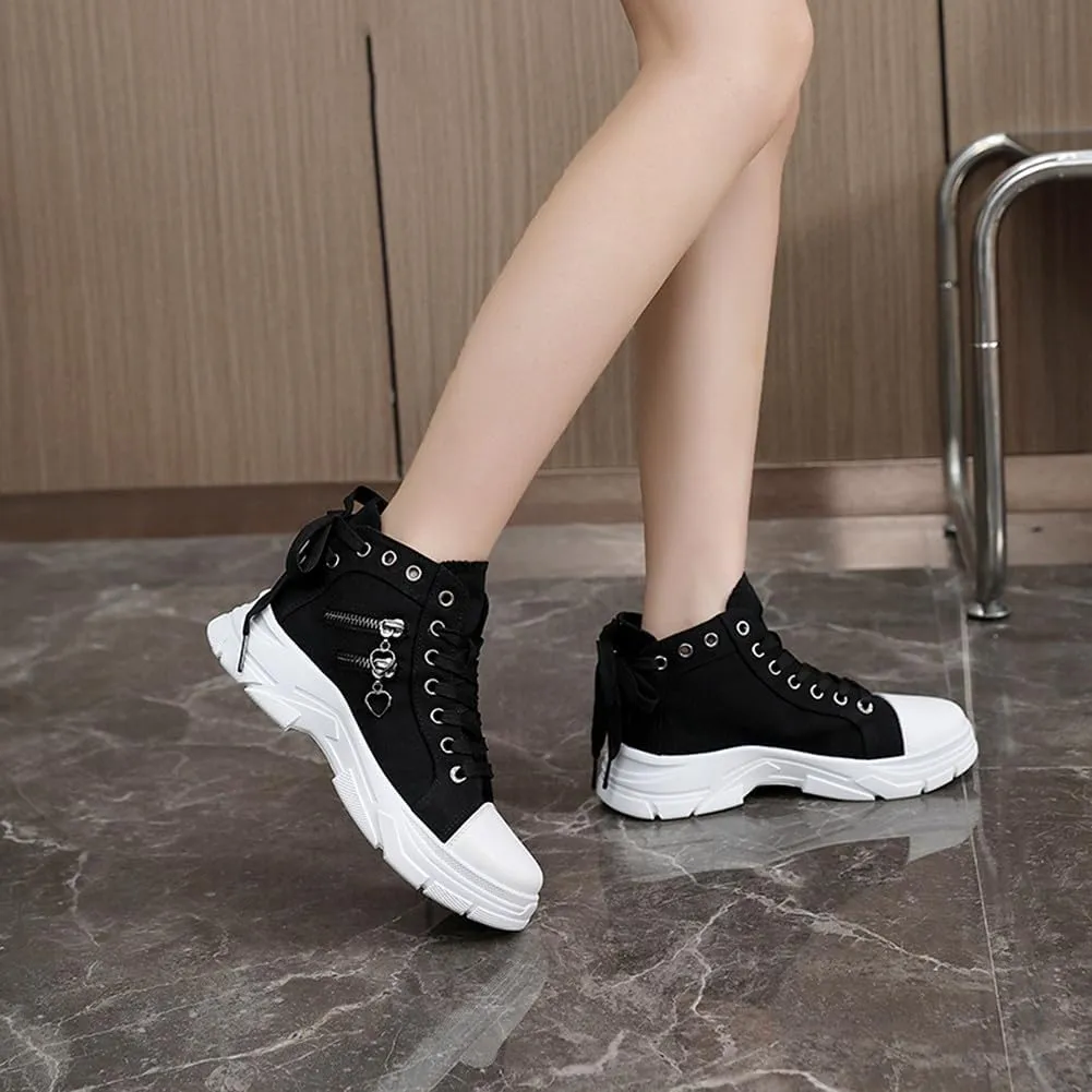NCNDB Womens Canvas Sneakers High Top Lace up Casual Walking Shoes Air Cushion Sneakers