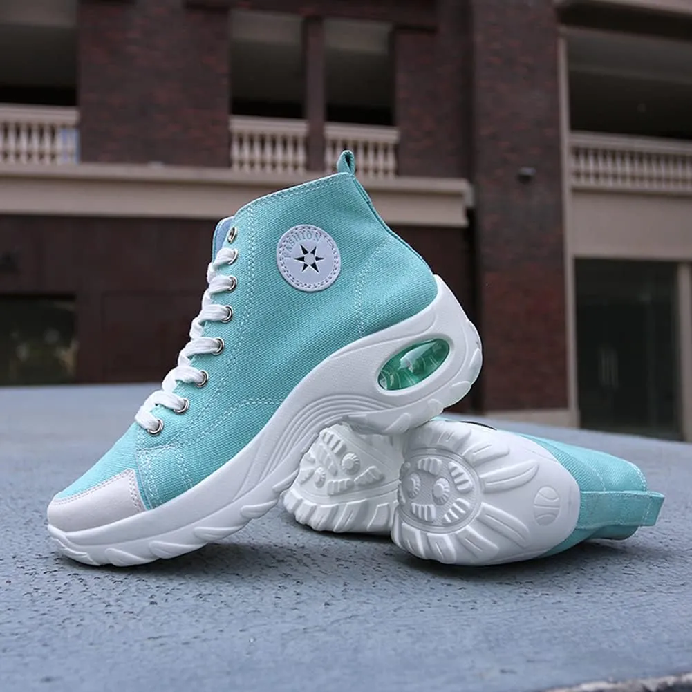 NCNDB Womens Canvas Sneakers High Top Lace up Casual Walking Shoes Air Cushion Sneakers