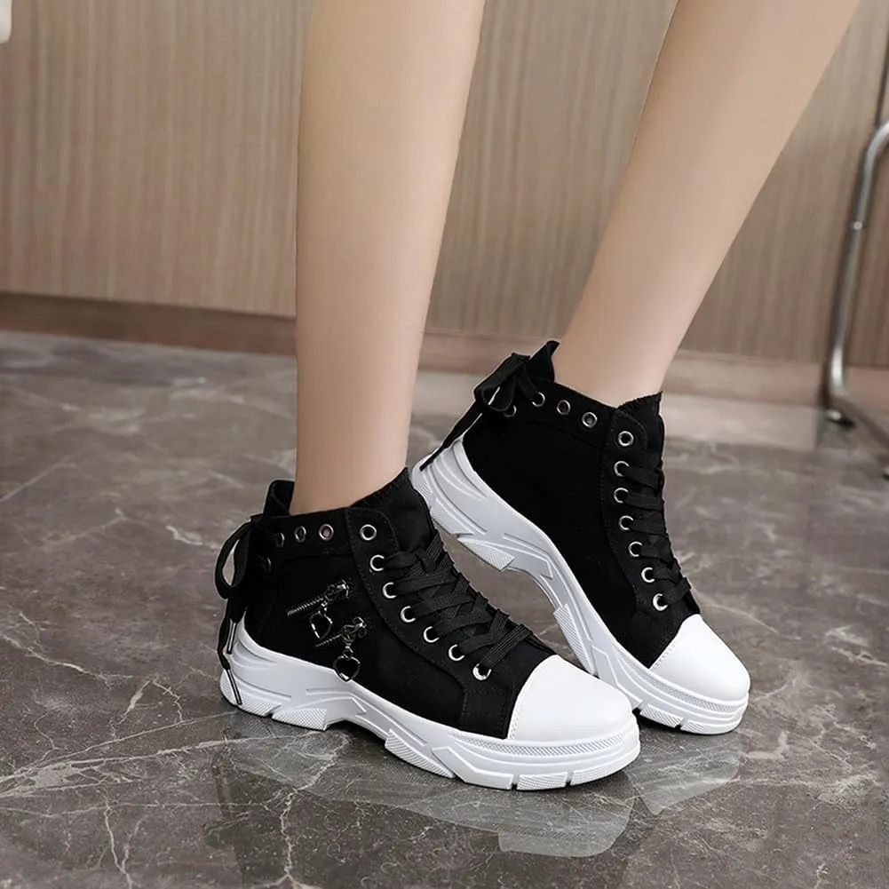 NCNDB Womens Canvas Sneakers High Top Lace up Casual Walking Shoes Air Cushion Sneakers