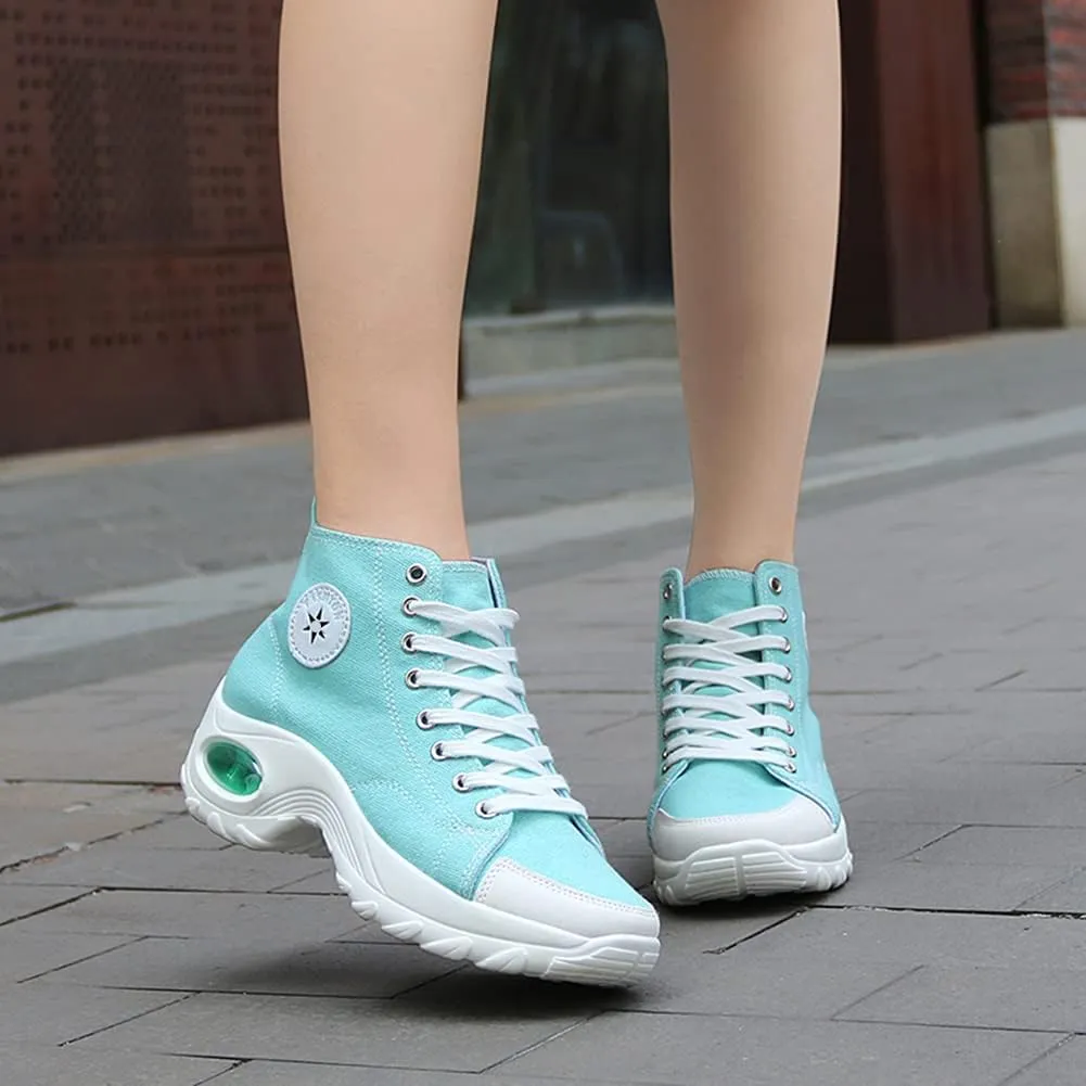NCNDB Womens Canvas Sneakers High Top Lace up Casual Walking Shoes Air Cushion Sneakers