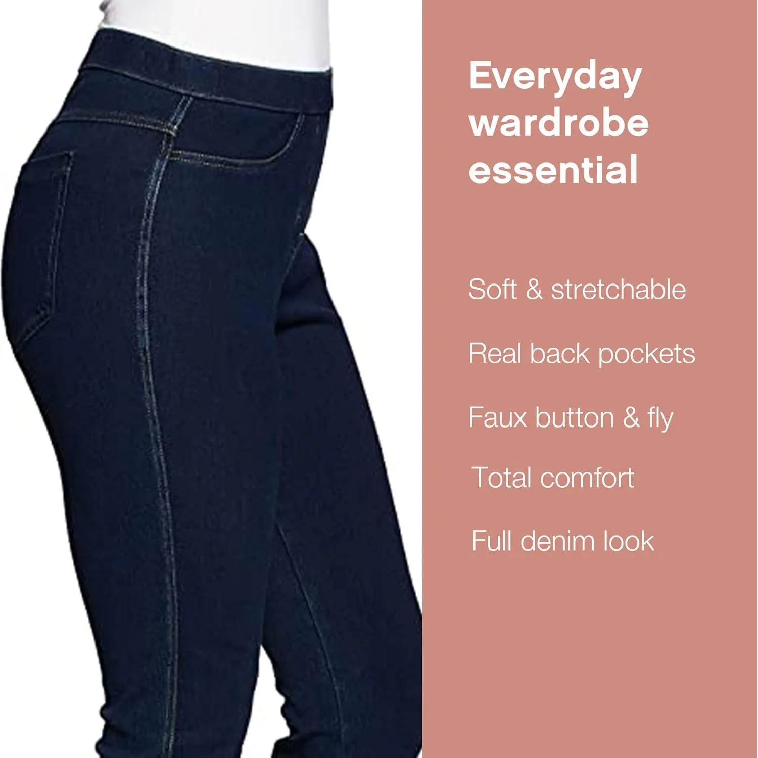 No Nonsense Women’s Classic Denim Leggings, Jeggings for Women with Real Back Pockets, High Waisted Stretch Jeans