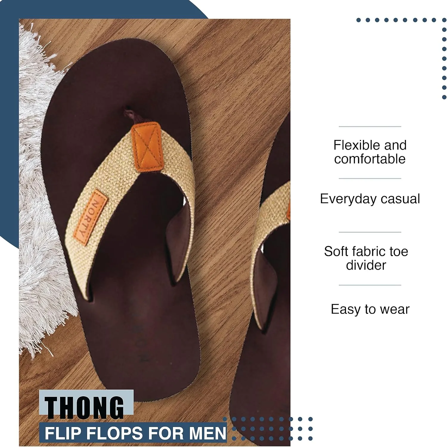 NORTY Men's Thong Sandals - Comfortable Flip Flops for Men - Perfect for Beach, Pool, and Casual Wear