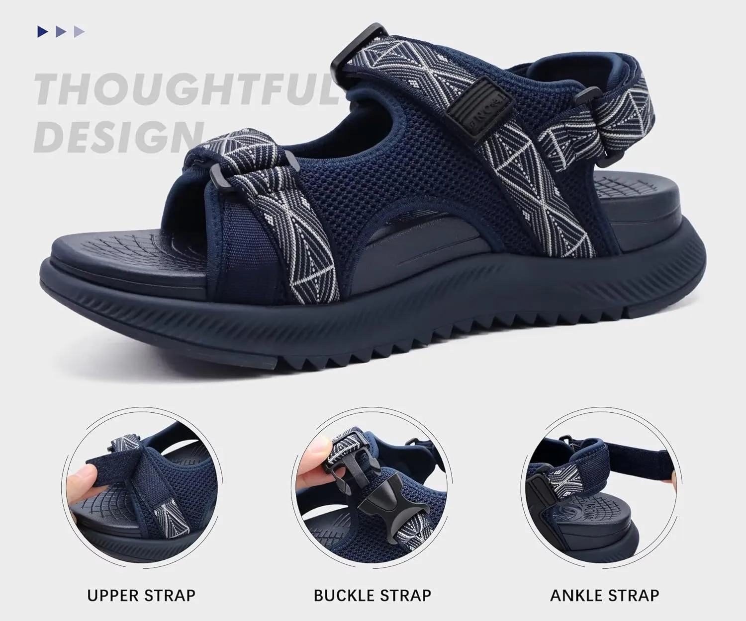 ONCAI Hiking Sandals for Men Arch Support Walking Breathable Mesh Beach Sandalias and Orthopedic Man Recovery Sports Sandles with Adjustable Strap