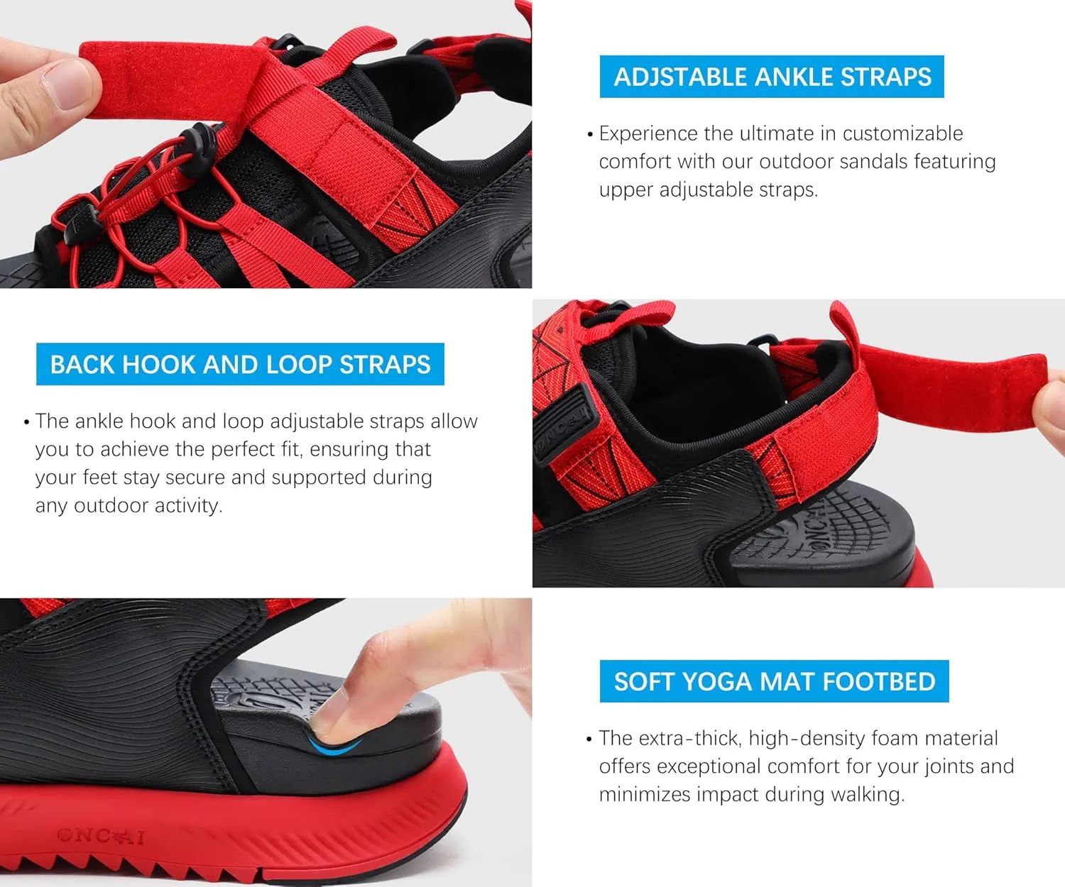 ONCAI Men Hiking Sandals, Arch Support Walking Sandals with Outdoor Orthotic Footbed for Plantar Fasciitis, Hombre Sandalias Recovery Sport Size 7-14