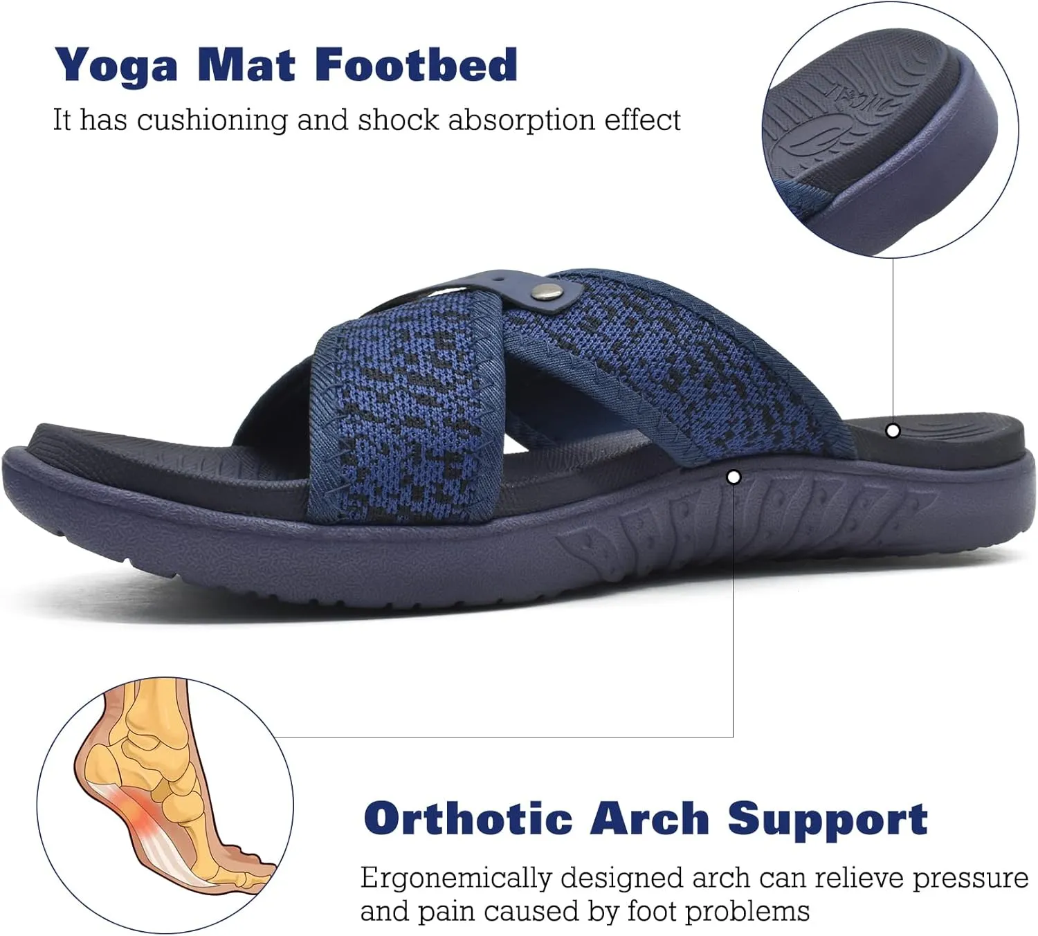 ONCAI Mens Criss Cross Sandals,Arch Support Recovery Sport Slippers Slides with Plantar Fasciitis Orthotic Footbed