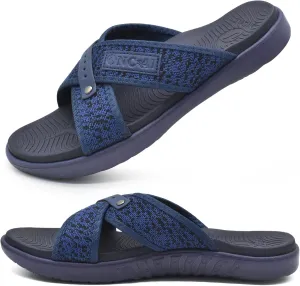 ONCAI Mens Criss Cross Sandals,Arch Support Recovery Sport Slippers Slides with Plantar Fasciitis Orthotic Footbed