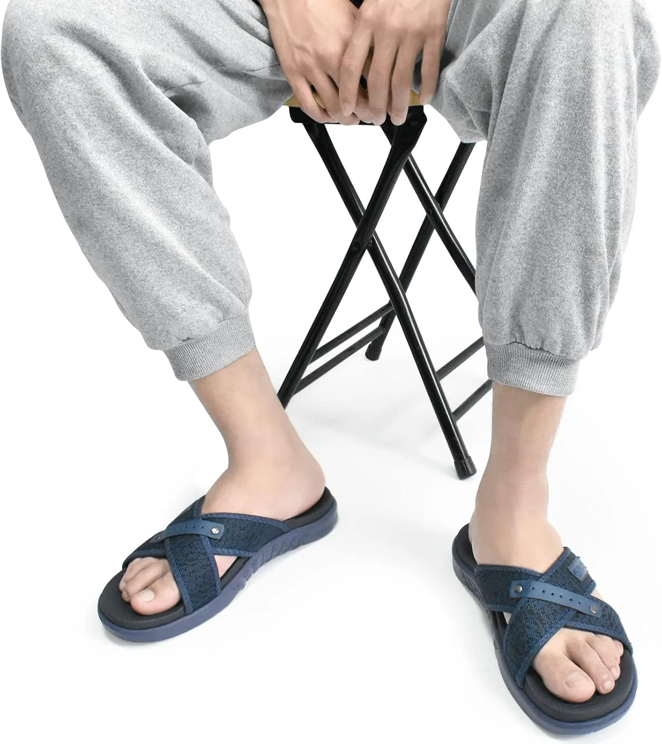 ONCAI Mens Criss Cross Sandals,Arch Support Recovery Sport Slippers Slides with Plantar Fasciitis Orthotic Footbed