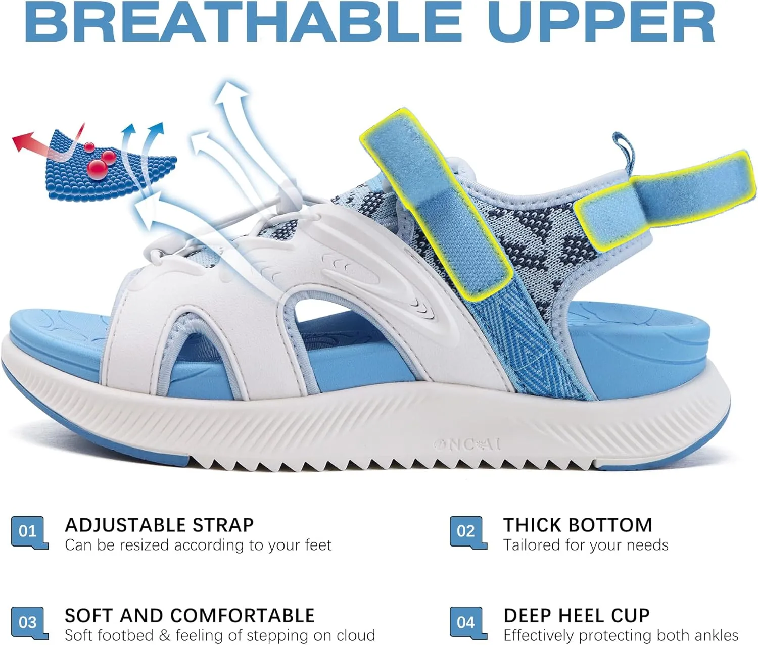 ONCAI Walking Sandals for Women,Sport Athletic Hiking Sandals With Arch Support Orthotic Outdoor Footbed for Plantar Fasciitis, Sandalias Mujer with Adjustable Straps (US Size 6-12)