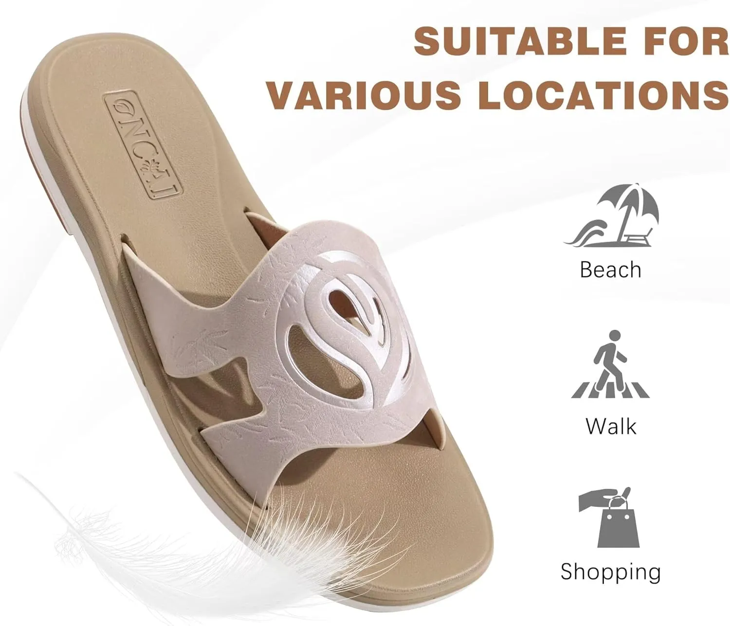 ONCAI Women's Flat Sandals Fashion Summer Dressy Sandals Casual Beach Flat Sandal For Woman Square Toe Comfortable Cushion Footbed Slip On Ladies Slides Women Size 6-11