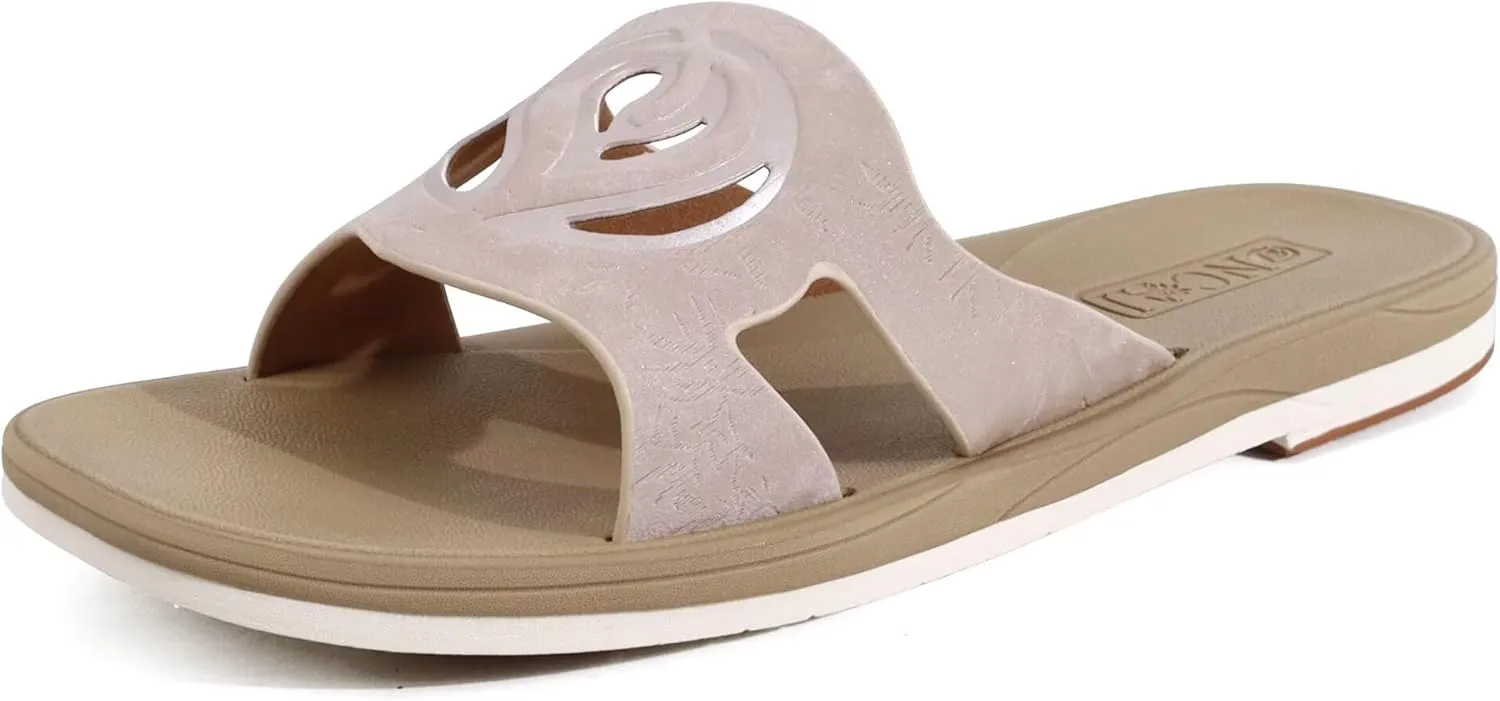ONCAI Women's Flat Sandals Fashion Summer Dressy Sandals Casual Beach Flat Sandal For Woman Square Toe Comfortable Cushion Footbed Slip On Ladies Slides Women Size 6-11