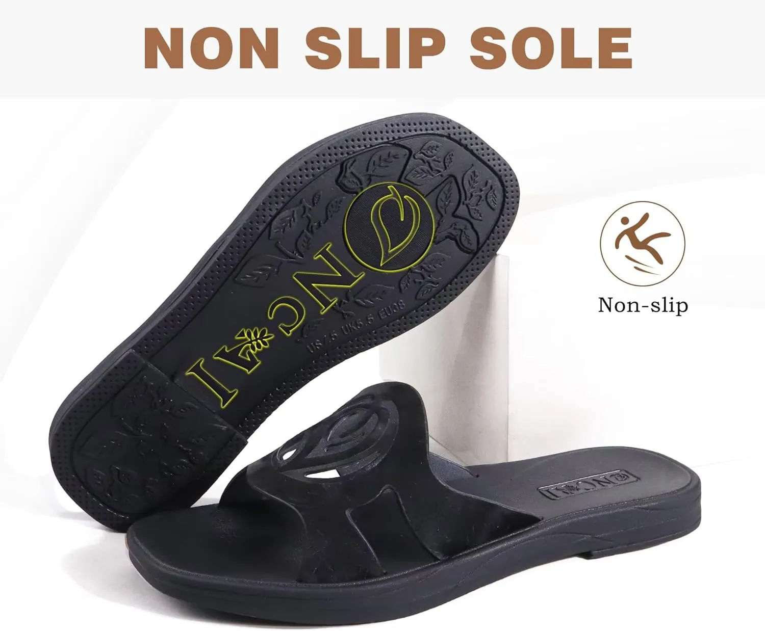 ONCAI Women's Flat Sandals Fashion Summer Dressy Sandals Casual Beach Flat Sandal For Woman Square Toe Comfortable Cushion Footbed Slip On Ladies Slides Women Size 6-11