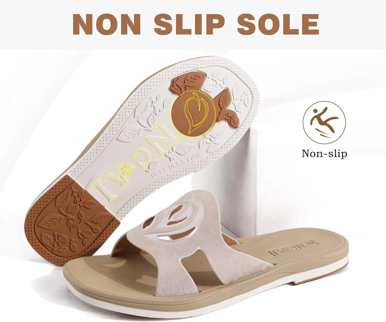 ONCAI Women's Flat Sandals Fashion Summer Dressy Sandals Casual Beach Flat Sandal For Woman Square Toe Comfortable Cushion Footbed Slip On Ladies Slides Women Size 6-11