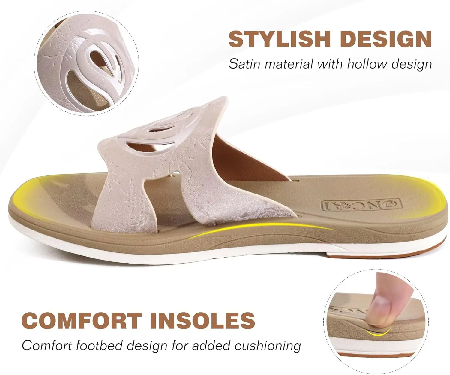 ONCAI Women's Flat Sandals Fashion Summer Dressy Sandals Casual Beach Flat Sandal For Woman Square Toe Comfortable Cushion Footbed Slip On Ladies Slides Women Size 6-11