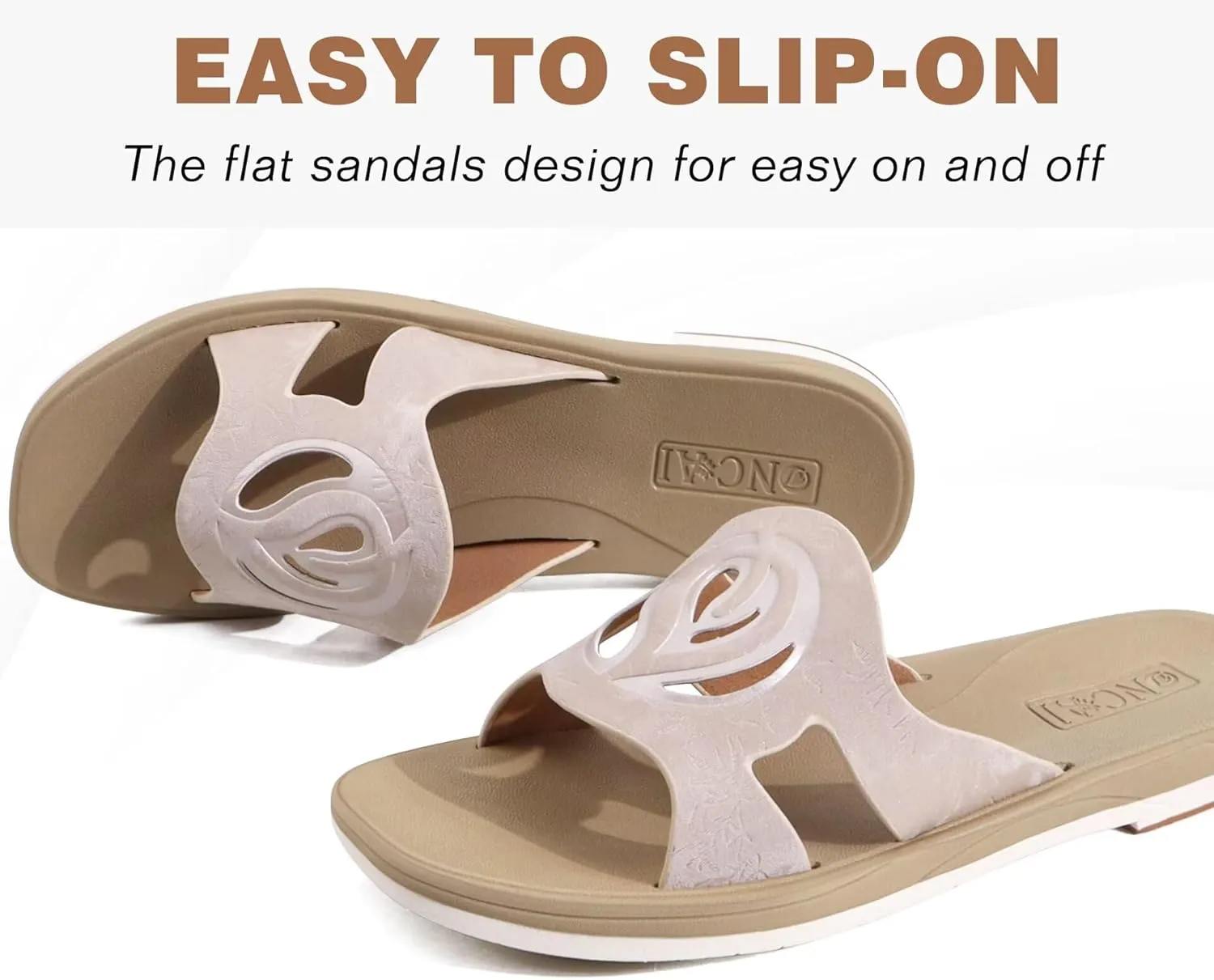 ONCAI Women's Flat Sandals Fashion Summer Dressy Sandals Casual Beach Flat Sandal For Woman Square Toe Comfortable Cushion Footbed Slip On Ladies Slides Women Size 6-11