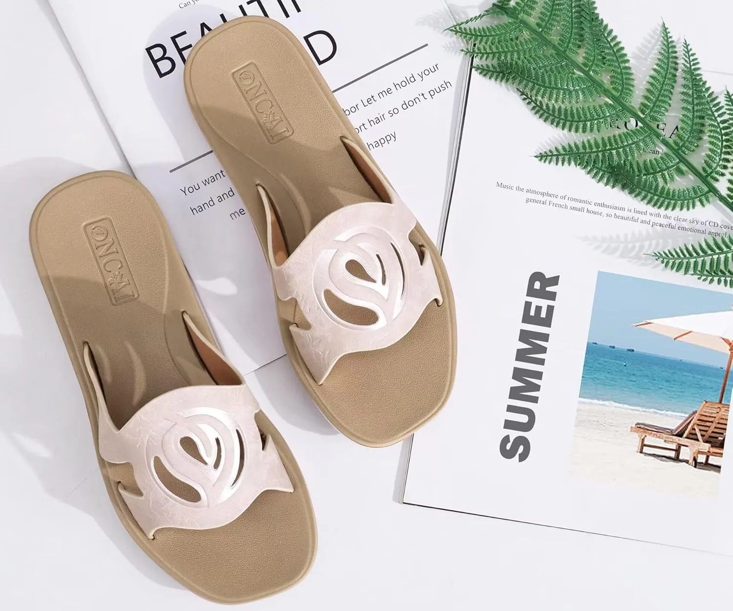 ONCAI Women's Flat Sandals Fashion Summer Dressy Sandals Casual Beach Flat Sandal For Woman Square Toe Comfortable Cushion Footbed Slip On Ladies Slides Women Size 6-11
