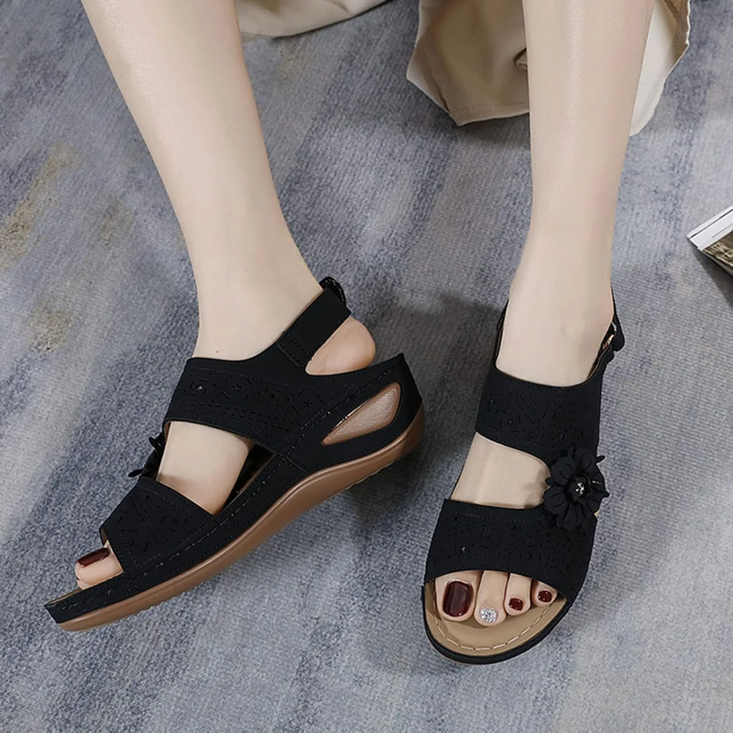 Orthopedic Platform Wedge Sandals for Women Womens Summer Sandals Size 8.5 Brown Sandals Women Dressy Wide Feet Plantar Fasciitis Sandal Orthopedic Sandal Shoes for Women Womens Sandals Size 5