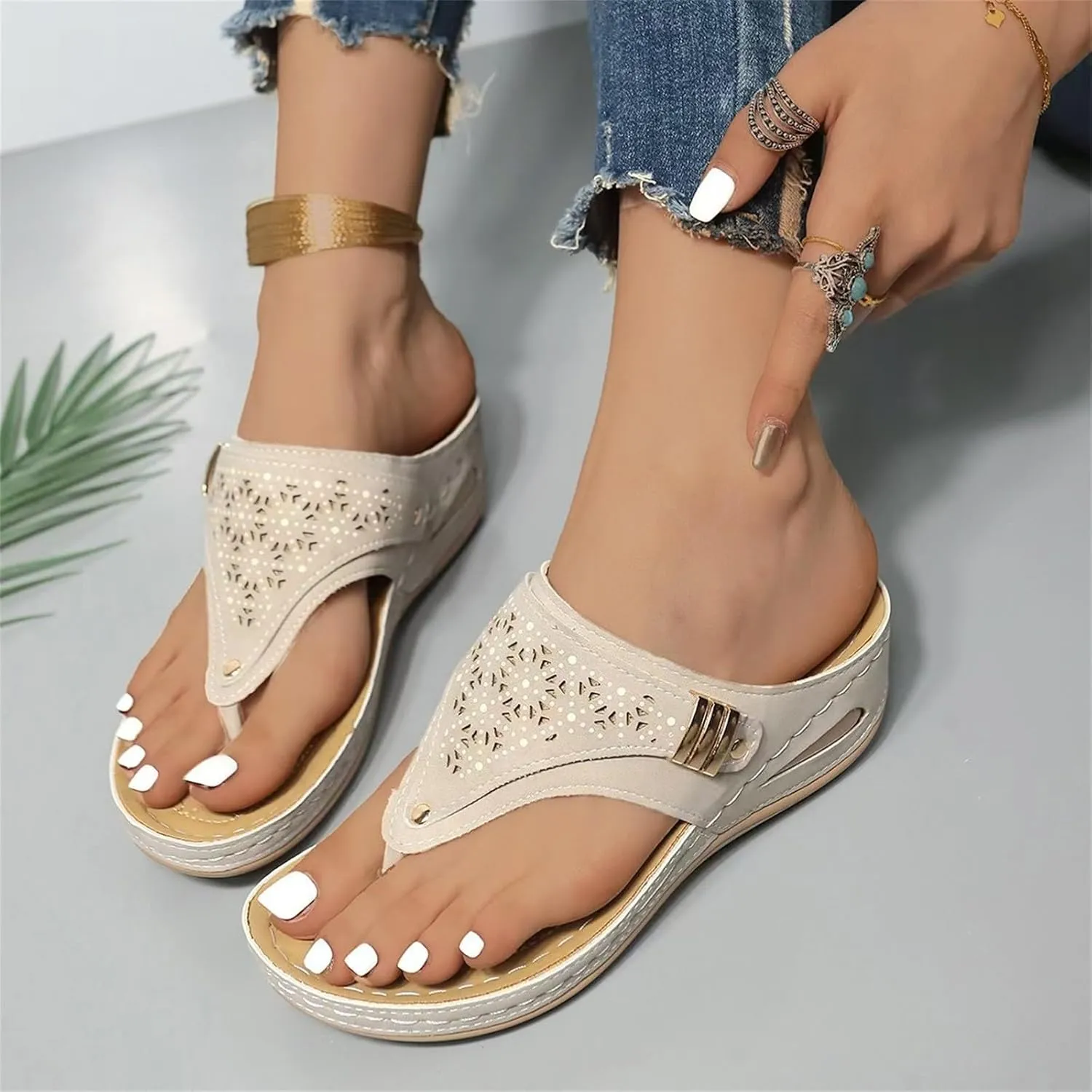 Orthopedic Sandals for Women - Arch Support Wedge Flip Flops, Summer 2025 Comfortable Dressy Casual Beach Slippers