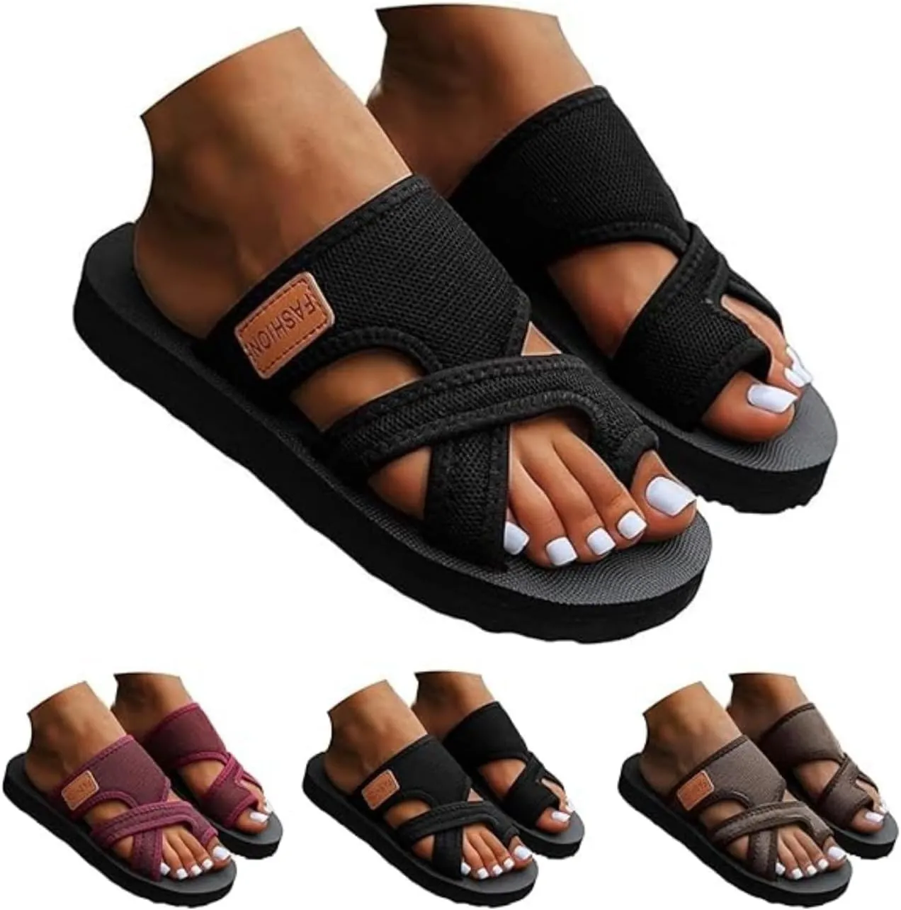 Orthopedic Sandals for Women, Comfortable Beach Sandals with Arch Support Breathable Hollow Mesh Walking Flip Flops